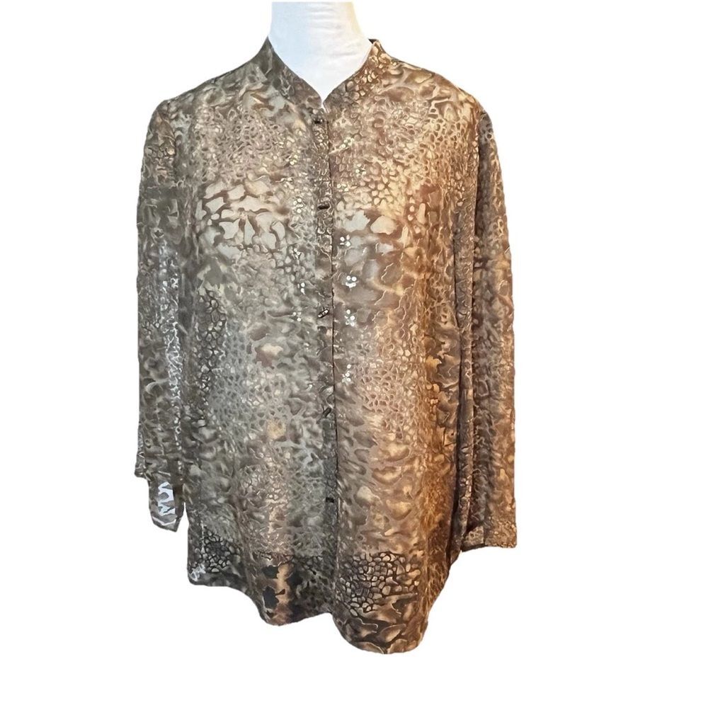 JH Collectibles Women's Lace Sheer Long Sleeved Blouse Toggle Buttons Size XL